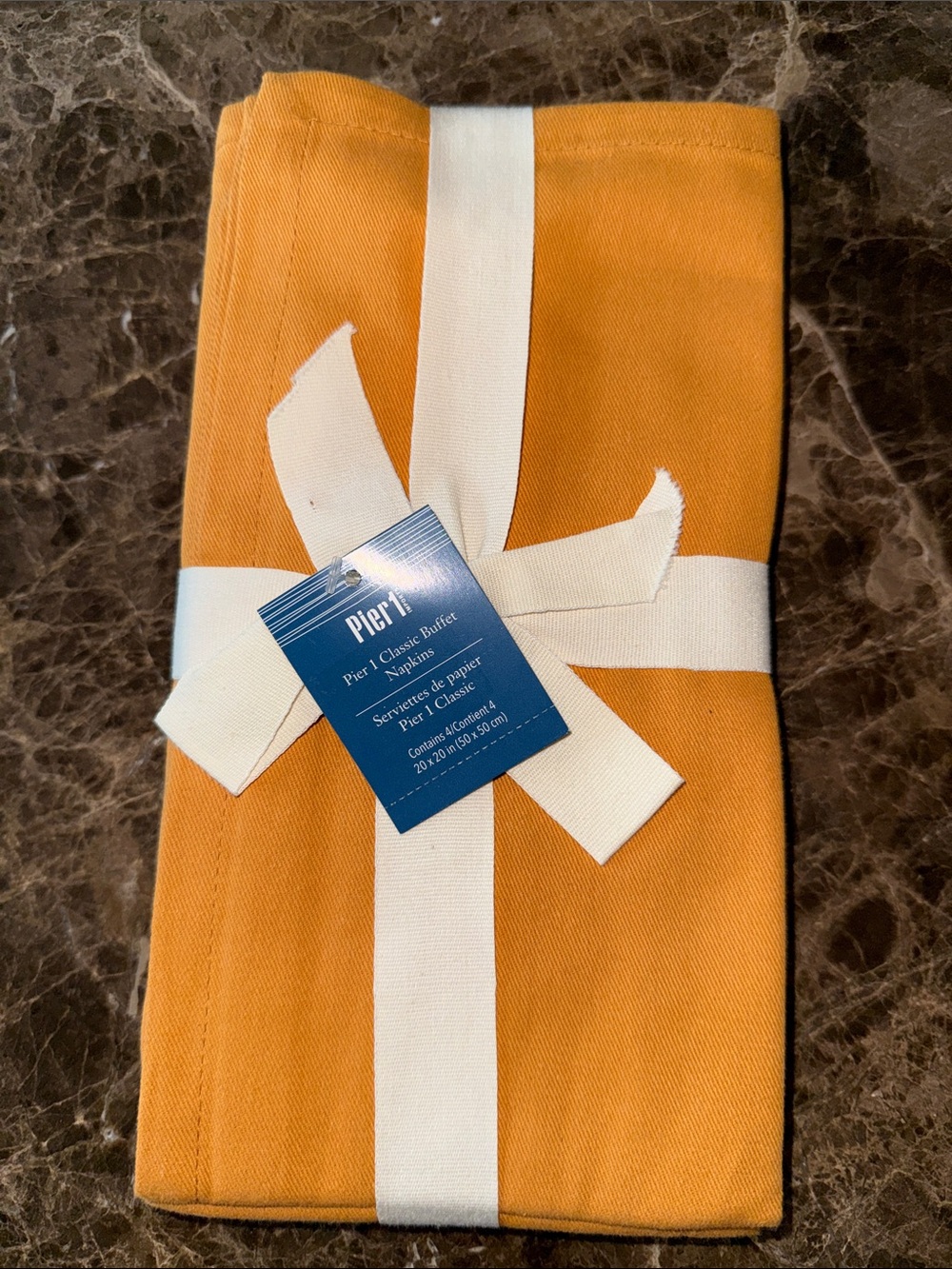 Pier 1 Mustard Yellow 100% Cotton Set of 4 Napkin Set, NWT
